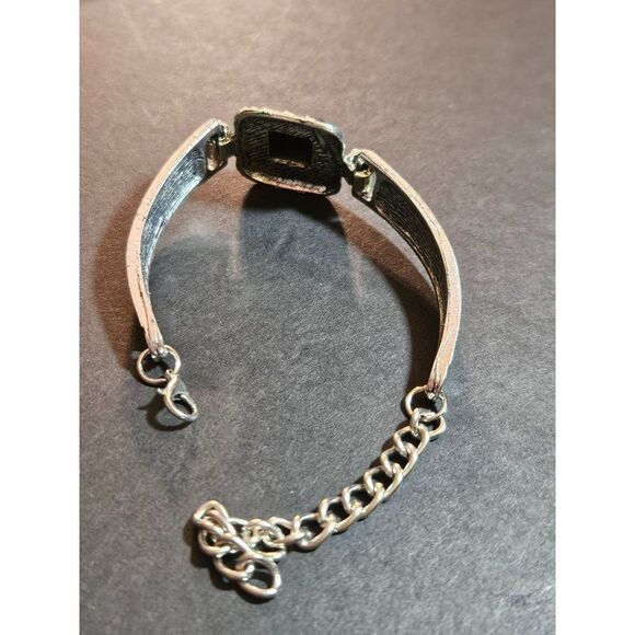 Silver tone black semiprecious stone bracelet - Picture 7 of 11